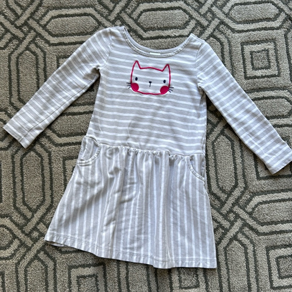 Gymboree long sleeve striped dress with cat face size 4T